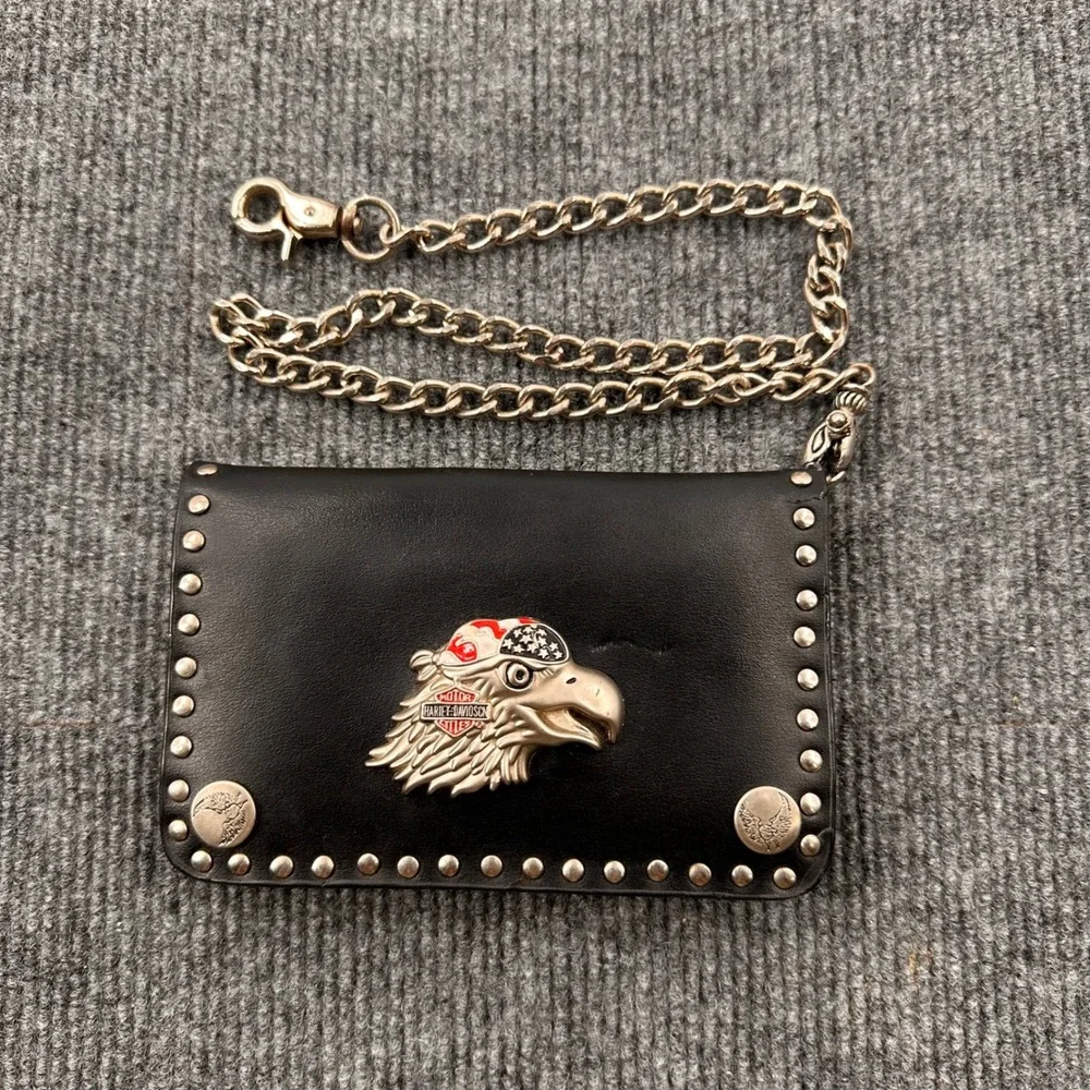 Harley Davidson Trucker Wallet Studded Eagle Biker Black 90s Casual READ
